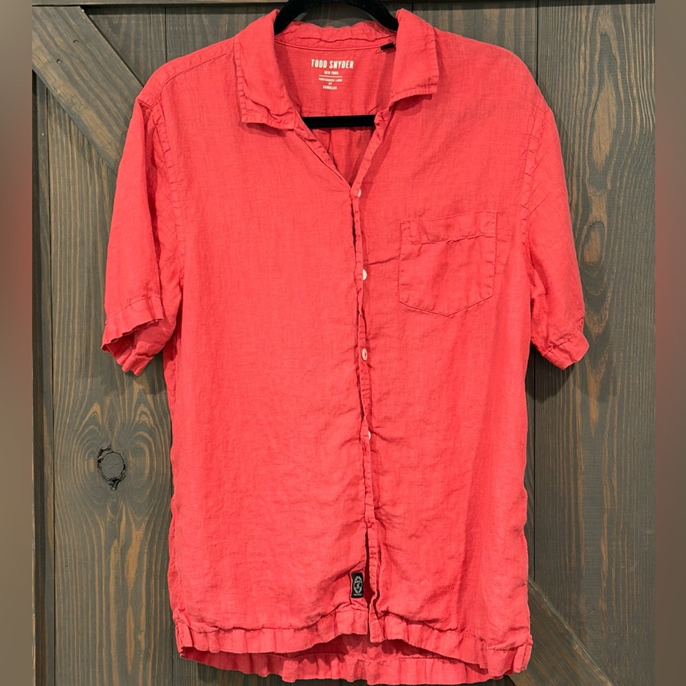 Todd Snyder‎ Men’s Light Red 100% Linen Short Sleeve Button Up Shirt Size Medium